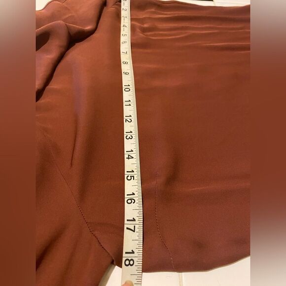 Veronica Beard Mia Silk Ruffle Blouse Burt Orange Brown Semi Sheer Lux Size 2 - Picture 12 of 13